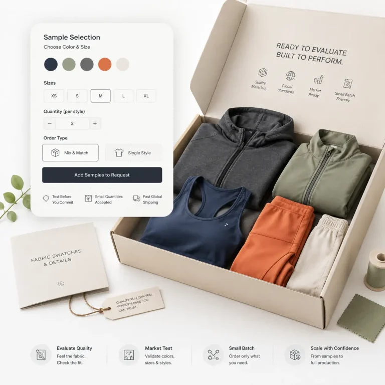 Servicio de pedidos de muestras de Paiyi para ropa deportiva y ropa ligera para actividades al aire libre, con opciones de color, talla y pruebas en lotes pequeños
