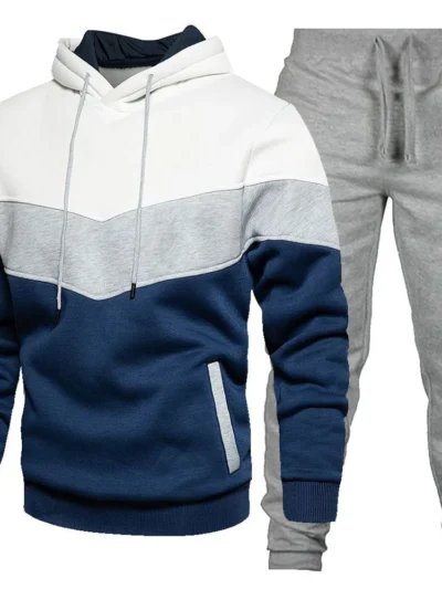 Conjunto de moletom com capuz em blocos de cores para homem | fornecedor de roupas esportivas de inverno