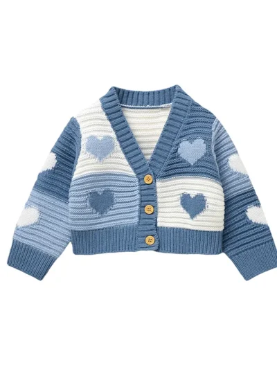 Cardigan en maille pour bébé, motif cœurs colorés | Fabricant de vêtements en maille pour enfants