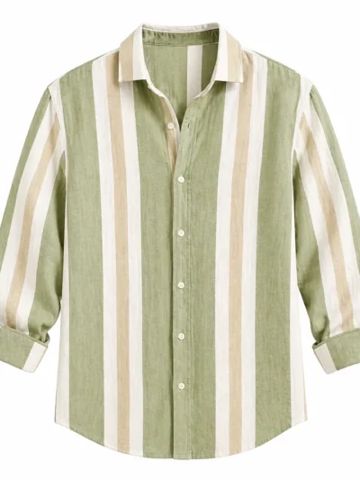 chemise à manches longues rayée en lin et viscose pour homme | fabricant de marques de distributeur