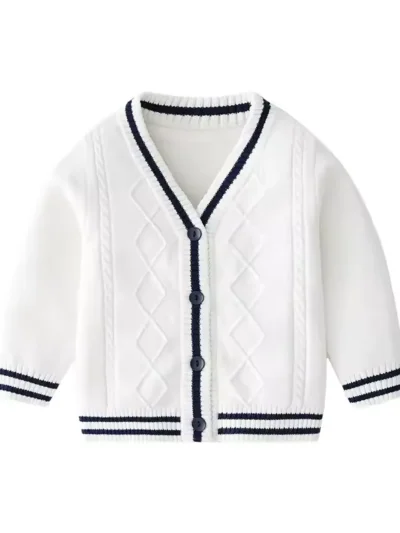 kids' cable knit v neck button cardigan | children's knitwear manufacturer