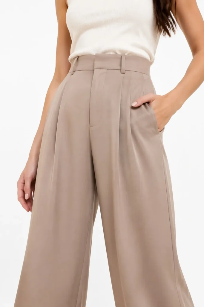 Pantalon large en lin et viscose à taille haute pour femme | Fabricant de marques de distributeur