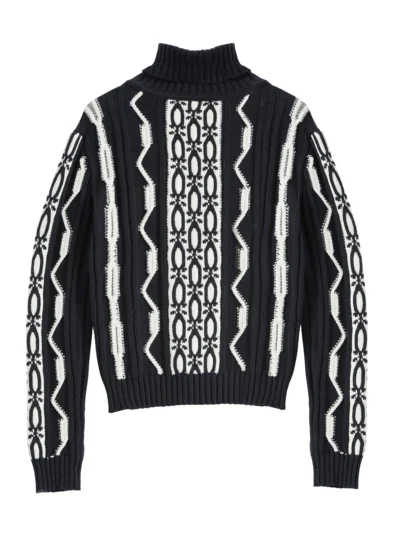 women's geometric jacquard turtleneck knit sweater | private label knitwear manufacturer