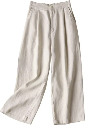 calças femininas de algodão e linho com perna larga | fabricante de roupas casuais