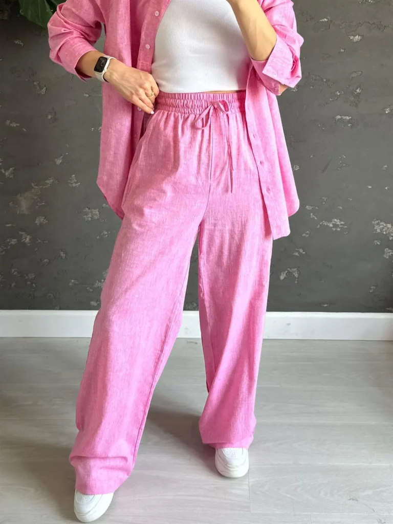 relaxed linen long sleeve top & pants set | private label manufacturer