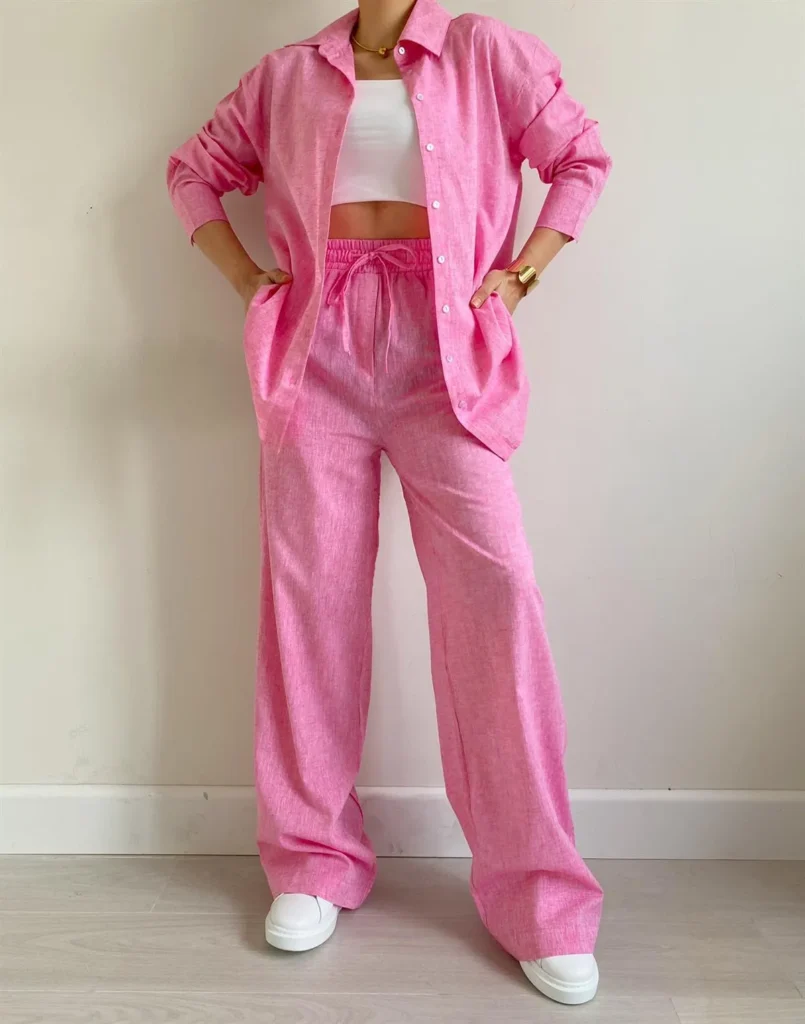 relaxed linen long sleeve top & pants set | private label manufacturer