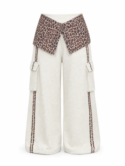 wide leg leopard print cargo pants | multi pocket streetwear supplier