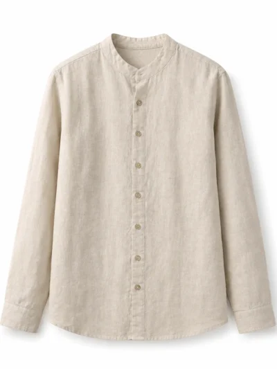 men's linen blend mandarin collar shirt | breathable casual supplier