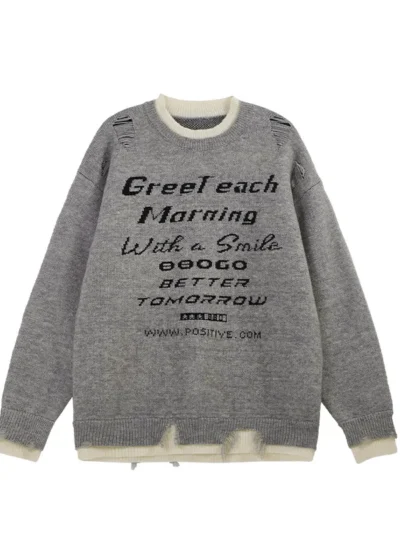 layered look letter jacquard knit sweater | streetwear knitwear manufacturer