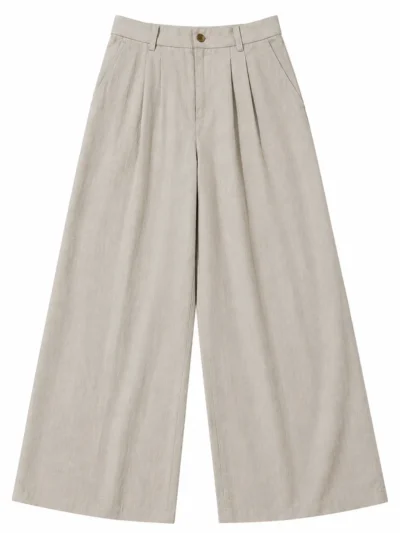 Pantalones de mujer de viscosa y lino, de cintura alta y corte ancho | Fabricante de marcas propias
