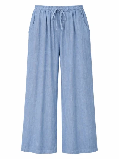 Pantalones de mujer de algodón y lino, con cintura elástica y pernera ancha, con bolsillos | fabricante de ropa informal