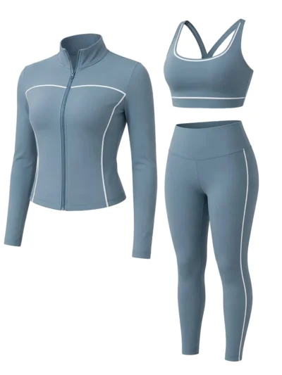 women's 3 piece yoga activewear set | moisture wicking sportswear supplier