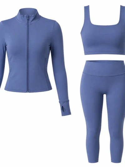 women's 3 piece activewear set with jacket & leggings | custom yoga wear supplier