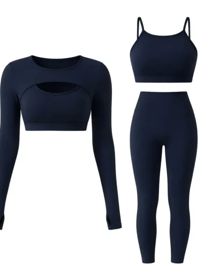 3 piece yoga activewear set with jacket & leggings | fitness wear supplier