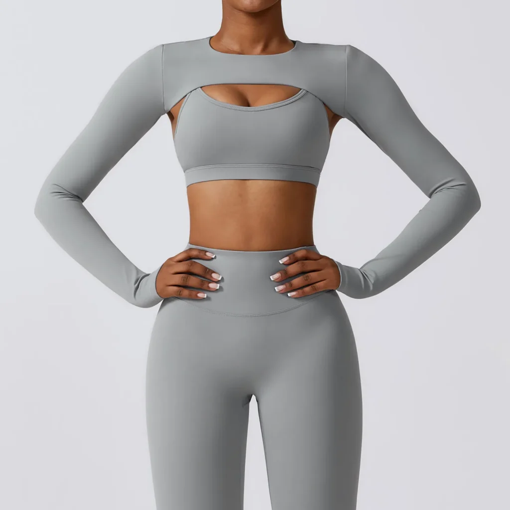 3 piece yoga activewear set with jacket & leggings | fitness wear supplier