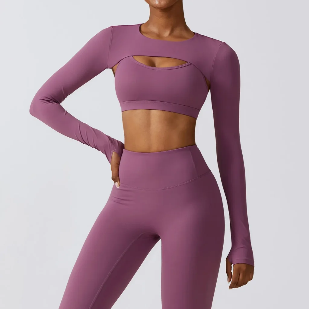 3 piece yoga activewear set with jacket & leggings | fitness wear supplier