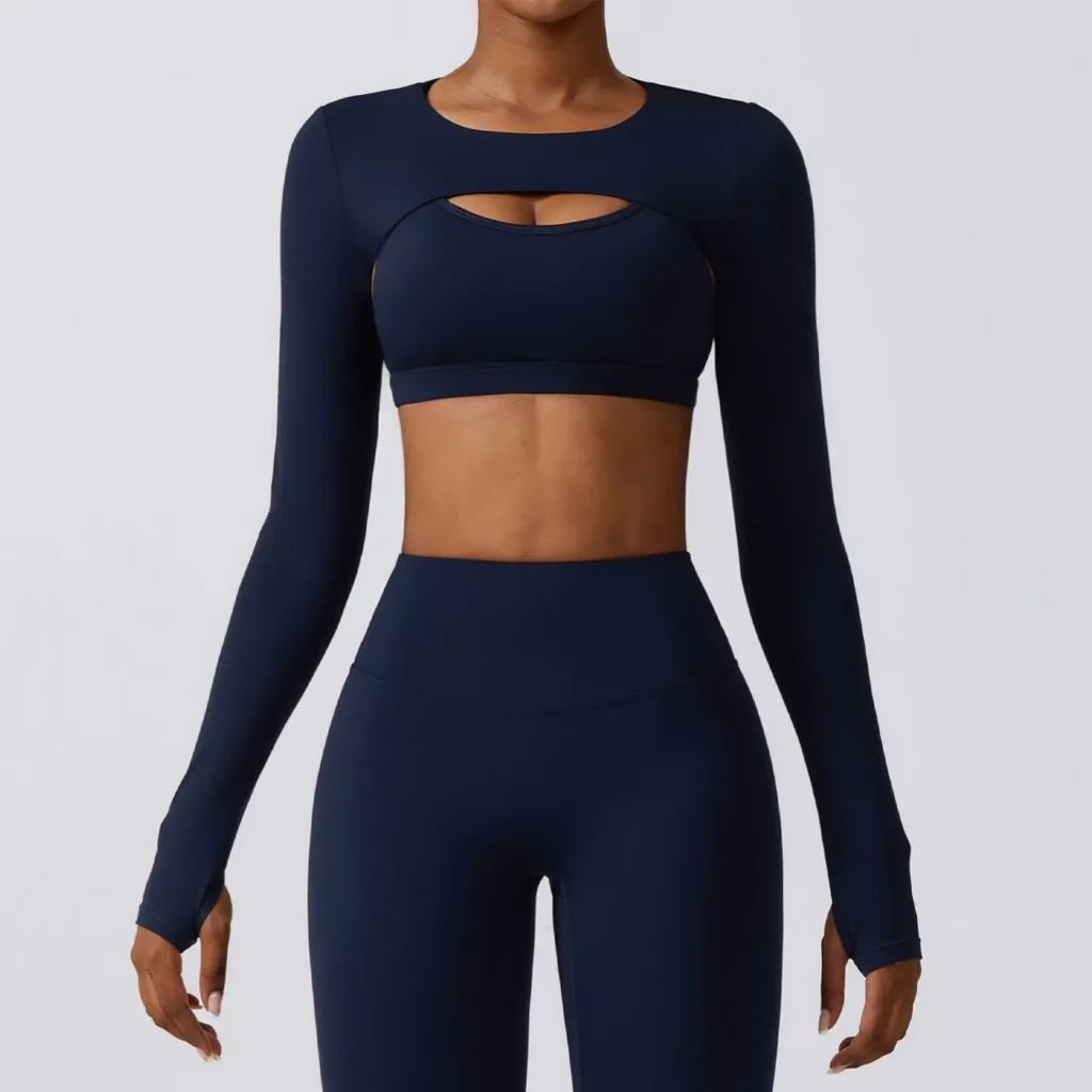 3 piece yoga activewear set with jacket & leggings | fitness wear supplier