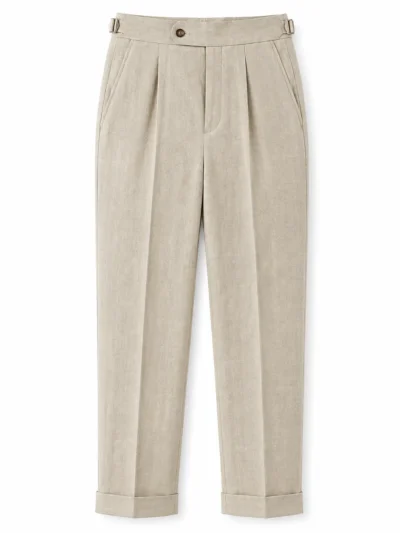 Pantalones de sastrería de cintura alta para hombre, modelo 60% de lino y 40% de algodón | Fabricante de ropa masculina