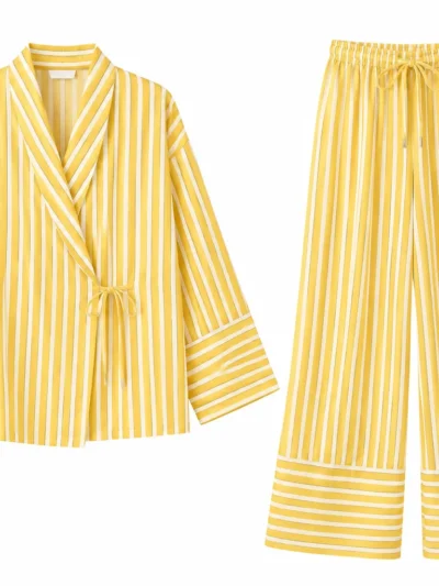 women's striped linen collared shirt & high waist pants set | private label manufacturer