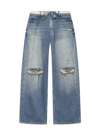 women's distressed straight leg jeans | vintage lace detail denim supplier