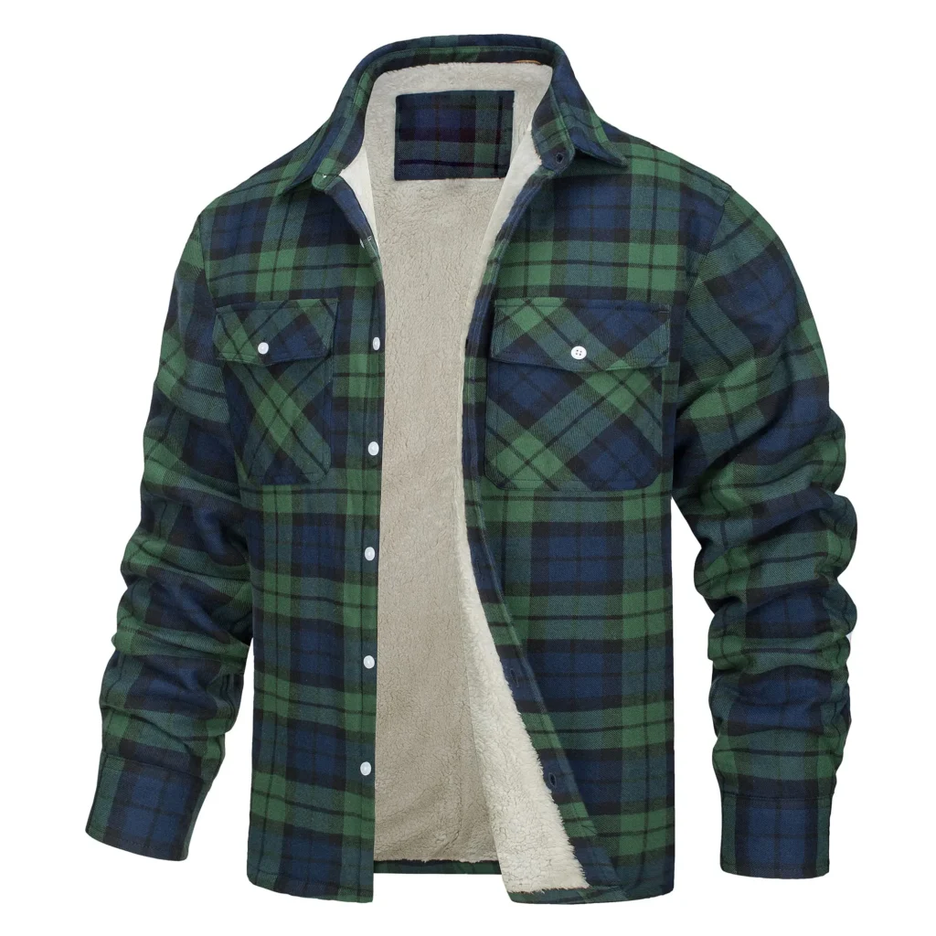 jaqueta masculina de flanela com forro de sherpa | fornecedor de agasalhos casuais de marca própria