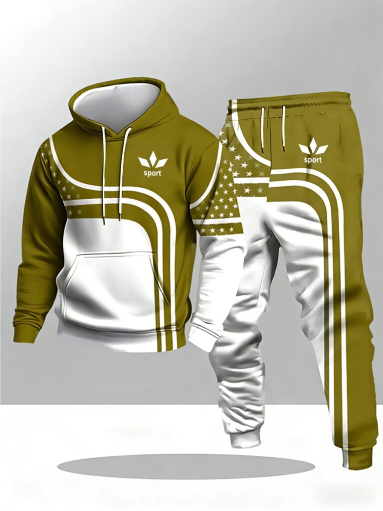 men's color block rhinestone hoodie jogger set | fashion sportswear supplier