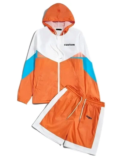 Conjunto de jaqueta corta-vento com blocos de cores para homem | fornecedor de roupas esportivas leves